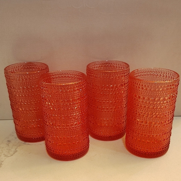 Bubble Side Glass Tumbler Glasses Set Of 4 Pink - Picture 1 of 5